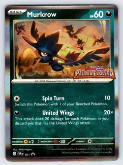 Murkrow SVP 021 S&V Paldea Evolved Pokemon Card Prerelease Promo Stamped - VLP - Image 1