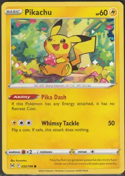Pikachu 052/196 Lost Origin Pokemon Card NM - Image 1