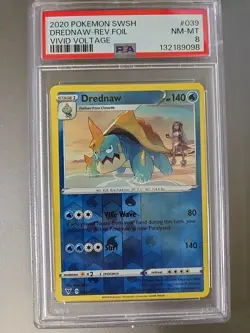 2020 Pokemon Sword & Shield Vivid Voltage Drednaw Reverse Foil PSA 8 NM-MT #039 - Image 1
