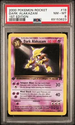 2000 Pokemon Team Rocket 1st Edition Dark Alakazam Non-Holo 18/82 PSA 8 NM - MT - Image 1