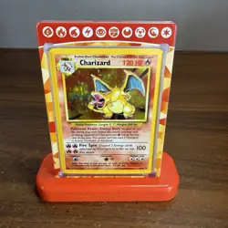 Pokemon Base Set Holo Charizard Unlimited 4/102 Played Pokemon Card W/ Case - Image 1