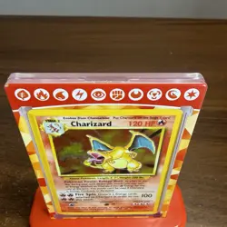 Pokemon Base Set Holo Charizard Unlimited 4/102 Played Pokemon Card W/ Case - Image 2