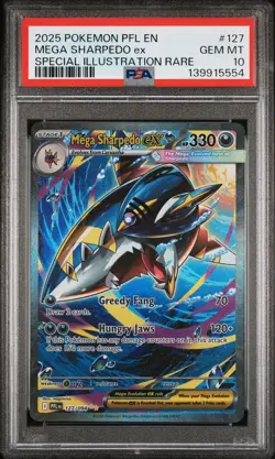 2025 POKEMON PFL EN-PHANTASMAL FLAMES #127 MEGA SHARPEDO EX PSA 10 - Image 1