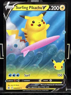 Surfing Pikachu V 008/025 Celebrations Ultra Rare Pokemon TCG 2021 NM - Image 3