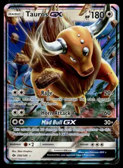Pokemon TCG Sun & Moon Base Set #100/149 Tauros GX NM - Image 1