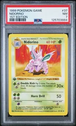 Nidorino 37/102 PSA 7 • 1999 Pokemon Base Set 1st Edition Shadowless - Image 1