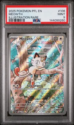 MEOWTH #106 ILLUSTRATION RARE 2025 POKEMON PFL EN PHANTASMAL FLAMES PSA 9 MINT - Image 1
