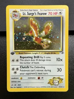 LT. SURGE'S FEAROW Pokemon Card WOTC 1st Edition Gym Heroes 7/132 HOLO NM (C) - Image 2