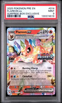 2025 POKEMON PRE EN-PRISMATIC EVOLUTIONS SURPRISE BOX EXCLUSIVE FLAREON EX PSA 9 - Image 1