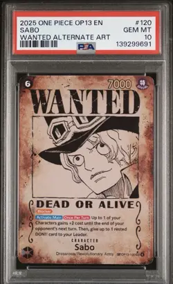 2025 ONE PIECE OP13-CARRYING ON HIS WILL WANTED ALTERNATE ART #120 SABO PSA 10 - Image 1