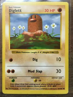 Diglett Pokemon TCG Card Common Shadowless Base Set 47/102 Played - Image 1