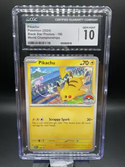 Pikachu 190 World Championship 2024 CGC GEM MINT 10 Black Star Promo Pokemon TCG - Image 1