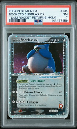 2004 Pokemon EX Team Rocket Returns Rocket's Holo Snorlax #104/109 PSA 7 - Image 1