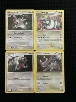 POKEMON CARD LOT VIGOROTH 68/123 SLAKOTH 99/123 + PURUGLY 94/122 GLAMEOW 93/122 - Image 1