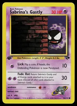 Pokemon Card Sabrina's Gastly 96/132 Gym Challenge 1st Edition - Image 1