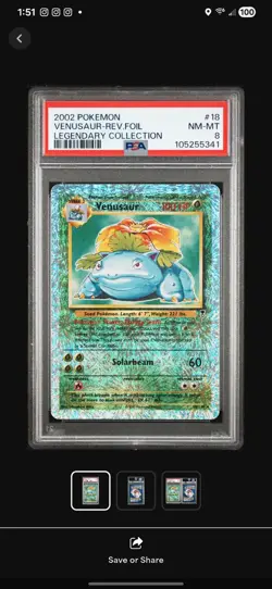 Pokemon Legendary Collection #18 VENUSAUR REVERSE FOIL PSA 8 NM/Mint - Image 1
