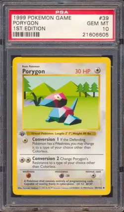 1999 POKEMON GAME PORYGON #39 1ST EDITION PSA 10! - Image 1
