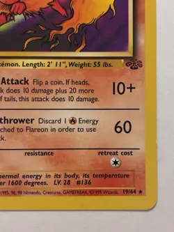 Pokemon TCG 1999 Flareon 19/64 Jungle Unlimited Non-Holo Rare Vintage LP ✨ - Image 4