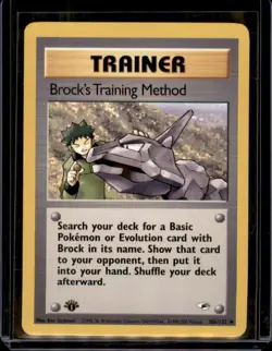 Brock's Training Method 106/132 1st Edition Pokemon Card Gym Heroes Uncommon NM - Image 1