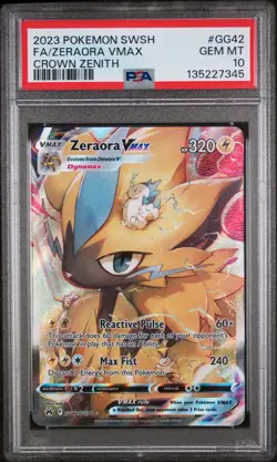 Zeraora Vmax Pokemon Sword And Shield Crown Zenith GG42/GG70 PSA 10 - Image 1