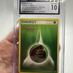 Pokemon TCG Grass Energy 104/ 109 Professor Program 04-05 Stamp CGC GEM 10 - Image 1