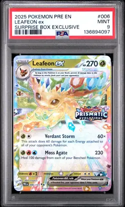 2025 POKEMON PRE EN-PRISMATIC EVOLUTIONS SURPRISE BOX EXCLUSIVE LEAFEON EX PSA 9 - Image 1