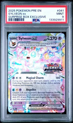 2025 POKEMON PRE EN-PRISMATIC EVOLUTIONS SURPRISE BOX EXCLUSIVE SYLVEON EX PSA 9 - Image 1