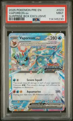 2025 POKEMON PRE EN-PRISMATIC EVOLUTIONS #023 VAPOREON EX PSA 9 - Image 1