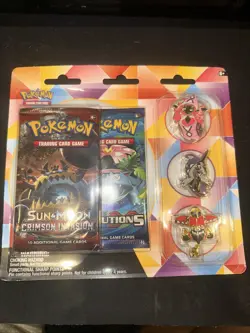 Pokemon XY Evolutions & Crimson Invasion Tapu pin Set Blister 2 Booster Packs - Image 1