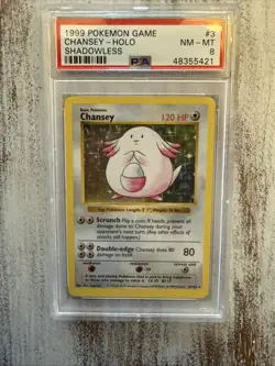 1999 Pokemon Shadowless Base Set Chansey Holo #3 PSA 8 - Image 1
