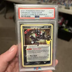 PSA 9 Greninja Gold Star 2021 SWSH144 Black Star Promo Celebrations Pokemon Card - Image 1