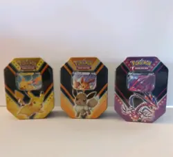New Factory Sealed Pokemon V Powers Collection Tins Pikachu Eevee Eternatus - Image 1
