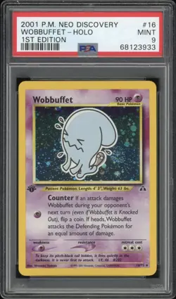 2001 Pokemon 1st Edition Neo Discovery Wobbuffet Holo 16/75 PSA 9 MINT - Image 1