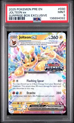 2025 POKEMON PRE EN-PRISMATIC EVOLUTIONS SURPRISE BOX EXCLUSIVE JOLTEON EX PSA 9 - Image 1