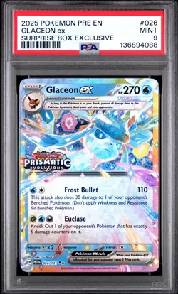 2025 POKEMON PRE EN-PRISMATIC EVOLUTIONS SURPRISE BOX EXCLUSIVE GLACEON EX PSA 9 - Image 1