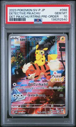 2023 POKEMON JAPANESE SV-P PROMO PRE-ORDER #098 DETECTIVE PIKACHU PSA 10 - Image 1