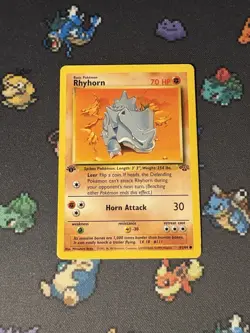 Pokemon Cards Rhyhorn 61/64 Jungle FIRST EDITION WOTC - (MP) - Image 1