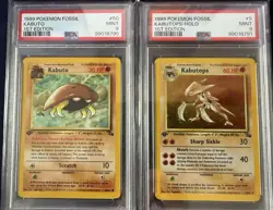 SEQUENTIAL 1999 Pokemon Fossil 1st Edition #9 & #50 - Kabutops & Kabuto PSA 9 - Image 1