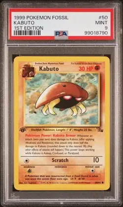 SEQUENTIAL 1999 Pokemon Fossil 1st Edition #9 & #50 - Kabutops & Kabuto PSA 9 - Image 4