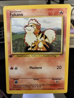 Pokemon TCG Growlithe Fukano Base Set 28/102 Regular 1st Edition Uncommon German - Image 1
