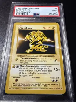 1999 Pokemon Base Set Electabuzz Shadowless #20 PSA 9 Mint Vintage WOTC ⚡ - Image 1
