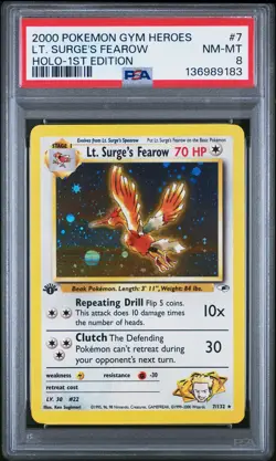 2000 POKEMON GYM HEROES HOLO-1ST ED #7 LT. SURGE'S FEAROW PSA 8 - Image 1