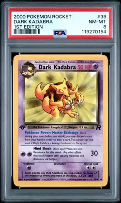 2000 POKEMON TEAM ROCKET 1ST EDITION #39 DARK KADABRA PSA 8 - Image 1