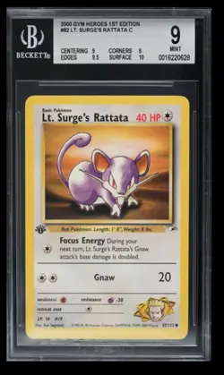 2000 Pokemon Gym Heroes 1st Edition Lt. Surge's Rattata BGS 9 English #82 - Image 1