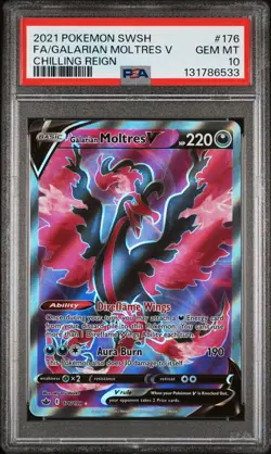 2021 Pokemon Chilling Reign 176/198 Galarian Moltres V Full Art Holo PSA 10 - Image 1