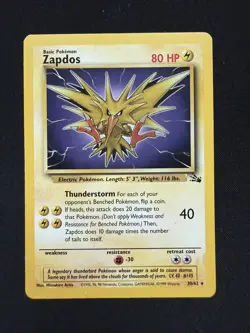 Pokemon TCG Zapdos 30/62 Fossil Unlimited Non Holo Rare | LP - Image 1