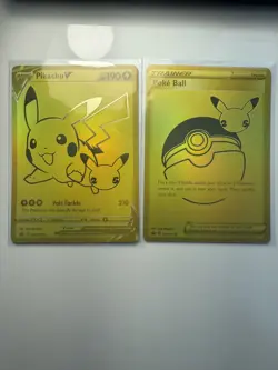 Pikachu v Gold and Pokeball SWSH145/SWSH146 Pokemon TCG Celebrations - Image 1