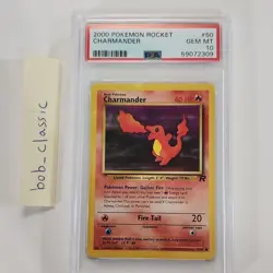 Pokemon TCG Team Rocket Charmander 50/82 PSA 10 Unlimited Regular Basic - Image 1