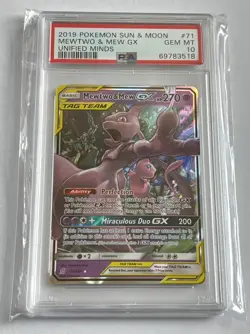 2019 POKEMON SUN & MOON UNIFIED MINDS #71 MEWTWO & MEW GX PSA 10 - Image 3