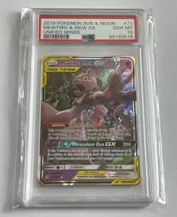 2019 POKEMON SUN & MOON UNIFIED MINDS #71 MEWTWO & MEW GX PSA 10 - Image 5